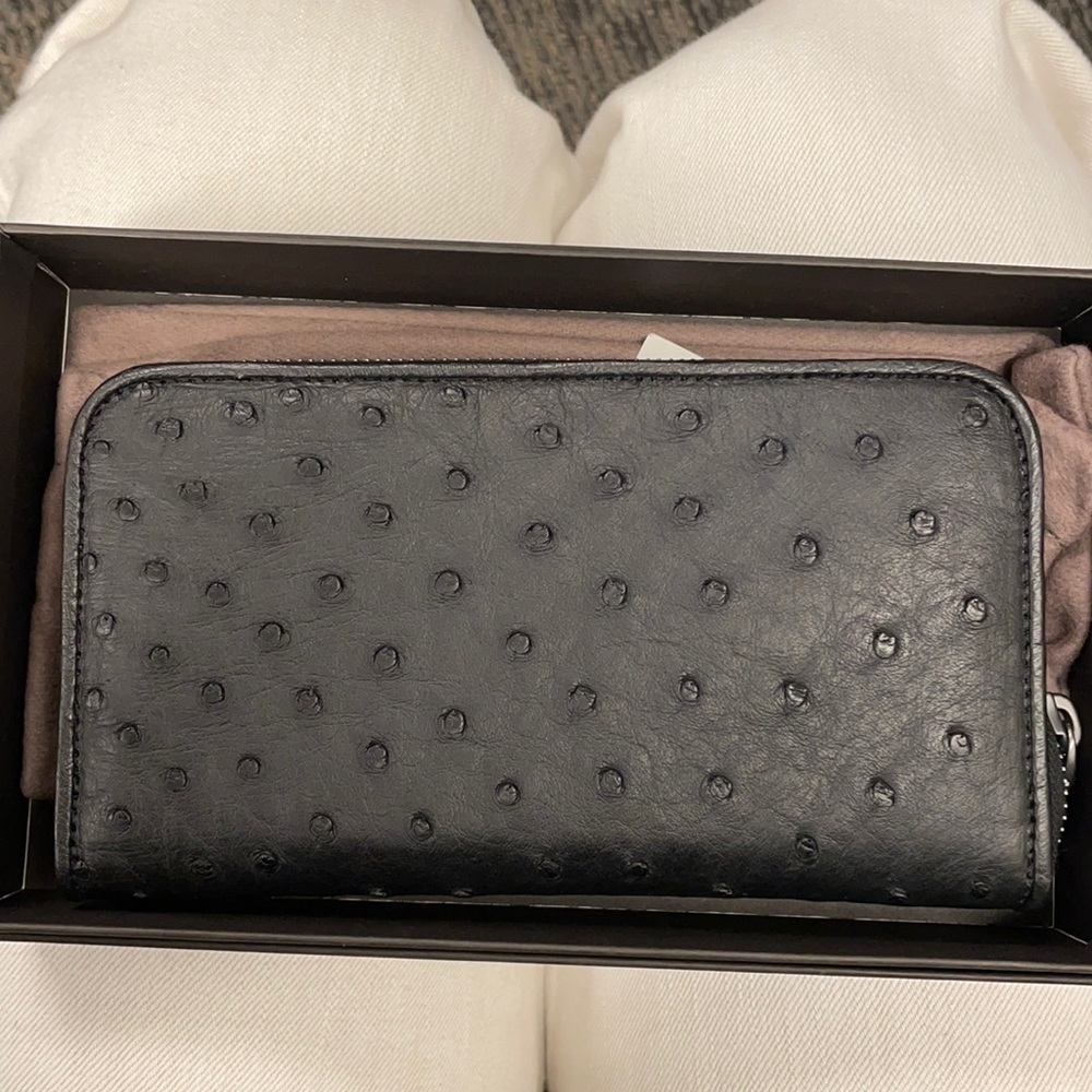 Bottega Black Ostrich Wallet - NWT